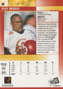 2002 Press Pass JE #36 Cliff Russell Back