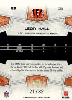 2008 Score - Artist's Proof #65 Leon Hall Back