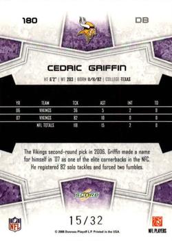 2008 Score - Artist's Proof #180 Cedric Griffin Back