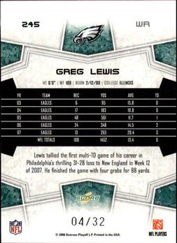 2008 Score - Artist's Proof #245 Greg Lewis Back