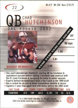 2002 SAGE #22 Chad Hutchinson Back
