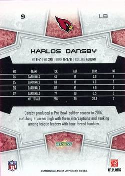 2008 Score - Glossy #9 Karlos Dansby Back