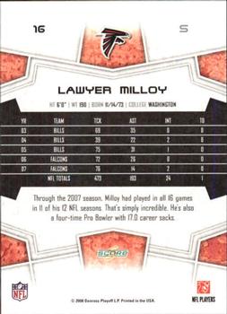 2008 Score - Glossy #16 Lawyer Milloy Back