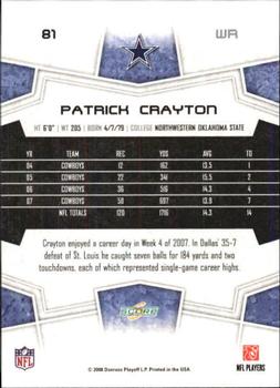 2008 Score - Glossy #81 Patrick Crayton Back