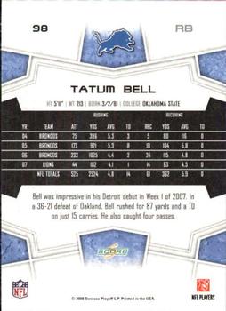 2008 Score - Glossy #98 Tatum Bell Back