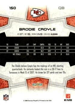 2008 Score - Glossy #150 Brodie Croyle Back