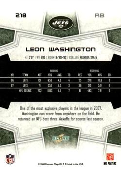 2008 Score - Glossy #218 Leon Washington Back