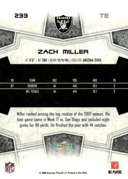 2008 Score - Glossy #233 Zach Miller Back