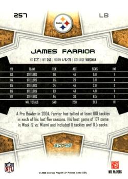 2008 Score - Glossy #257 James Farrior Back