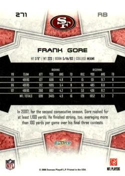 2008 Score - Glossy #271 Frank Gore Back