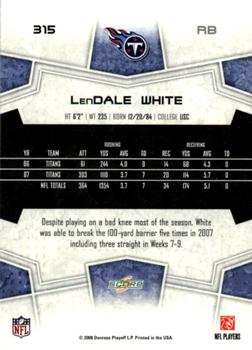2008 Score - Glossy #315 LenDale White Back