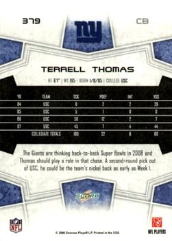 2008 Score - Glossy #379 Terrell Thomas Back