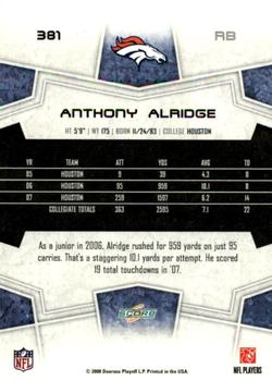 2008 Score - Glossy #381 Anthony Alridge Back