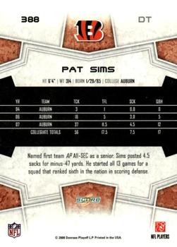 2008 Score - Glossy #388 Pat Sims Back