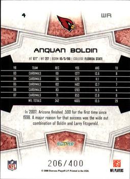 2008 Score - Gold Zone #4 Anquan Boldin Back