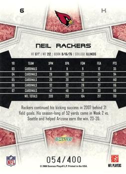 2008 Score - Gold Zone #6 Neil Rackers Back