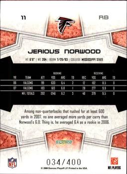 2008 Score - Gold Zone #11 Jerious Norwood Back