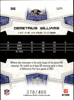 2008 Score - Gold Zone #25 Demetrius Williams Back