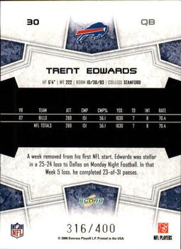 2008 Score - Gold Zone #30 Trent Edwards Back