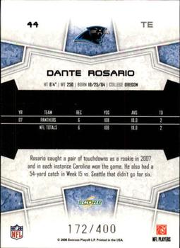 2008 Score - Gold Zone #44 Dante Rosario Back