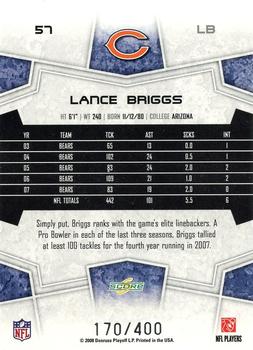2008 Score - Gold Zone #57 Lance Briggs Back