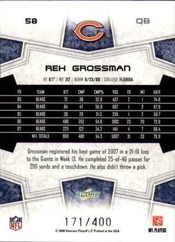 2008 Score - Gold Zone #58 Rex Grossman Back