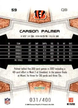 2008 Score - Gold Zone #59 Carson Palmer Back