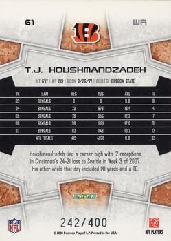 2008 Score - Gold Zone #61 T.J. Houshmandzadeh Back