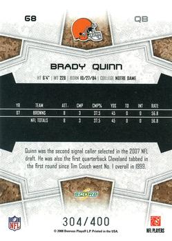 2008 Score - Gold Zone #68 Brady Quinn Back