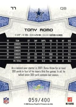 2008 Score - Gold Zone #77 Tony Romo Back