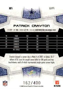 2008 Score - Gold Zone #81 Patrick Crayton Back