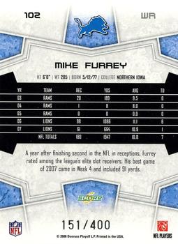 2008 Score - Gold Zone #102 Mike Furrey Back
