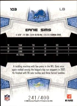 2008 Score - Gold Zone #103 Ernie Sims Back