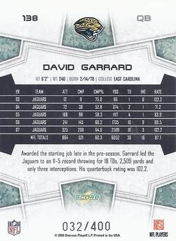 2008 Score - Gold Zone #138 David Garrard Back