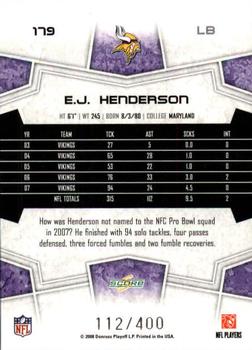 2008 Score - Gold Zone #179 E.J. Henderson Back