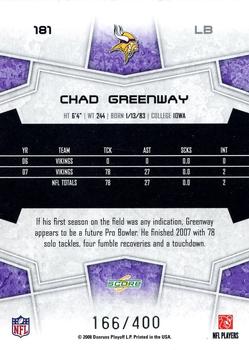 2008 Score - Gold Zone #181 Chad Greenway Back