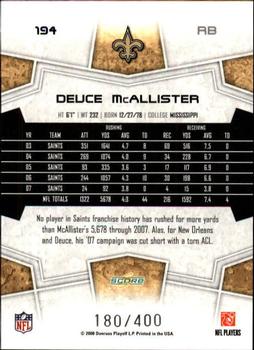 2008 Score - Gold Zone #194 Deuce McAllister Back