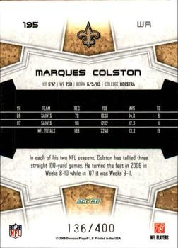 2008 Score - Gold Zone #195 Marques Colston Back