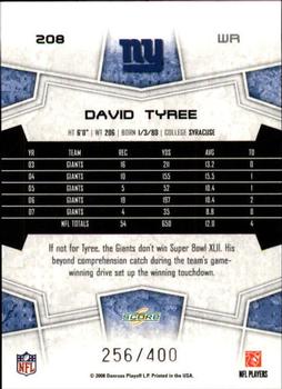 2008 Score - Gold Zone #208 David Tyree Back