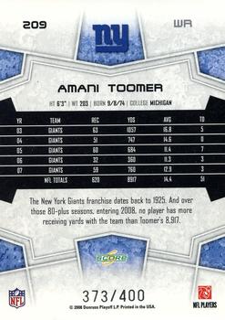 2008 Score - Gold Zone #209 Amani Toomer Back