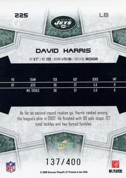 2008 Score - Gold Zone #225 David Harris Back