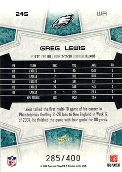 2008 Score - Gold Zone #245 Greg Lewis Back