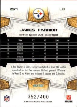 2008 Score - Gold Zone #257 James Farrior Back