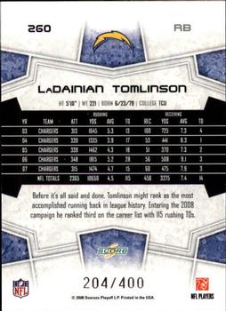 2008 Score - Gold Zone #260 LaDainian Tomlinson Back