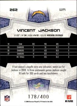 2008 Score - Gold Zone #262 Vincent Jackson Back