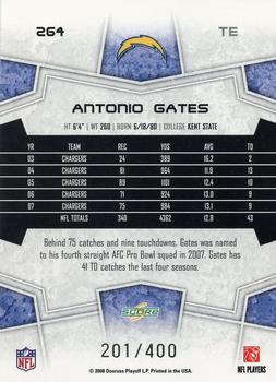 2008 Score - Gold Zone #264 Antonio Gates Back
