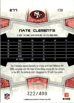 2008 Score - Gold Zone #277 Nate Clements Back