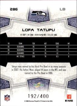 2008 Score - Gold Zone #286 Lofa Tatupu Back