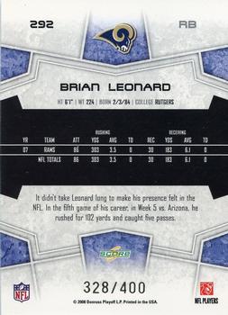 2008 Score - Gold Zone #292 Brian Leonard Back