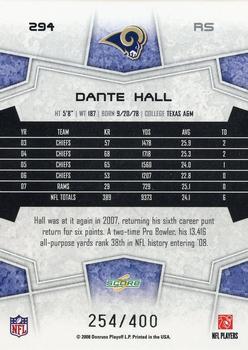 2008 Score - Gold Zone #294 Dante Hall Back